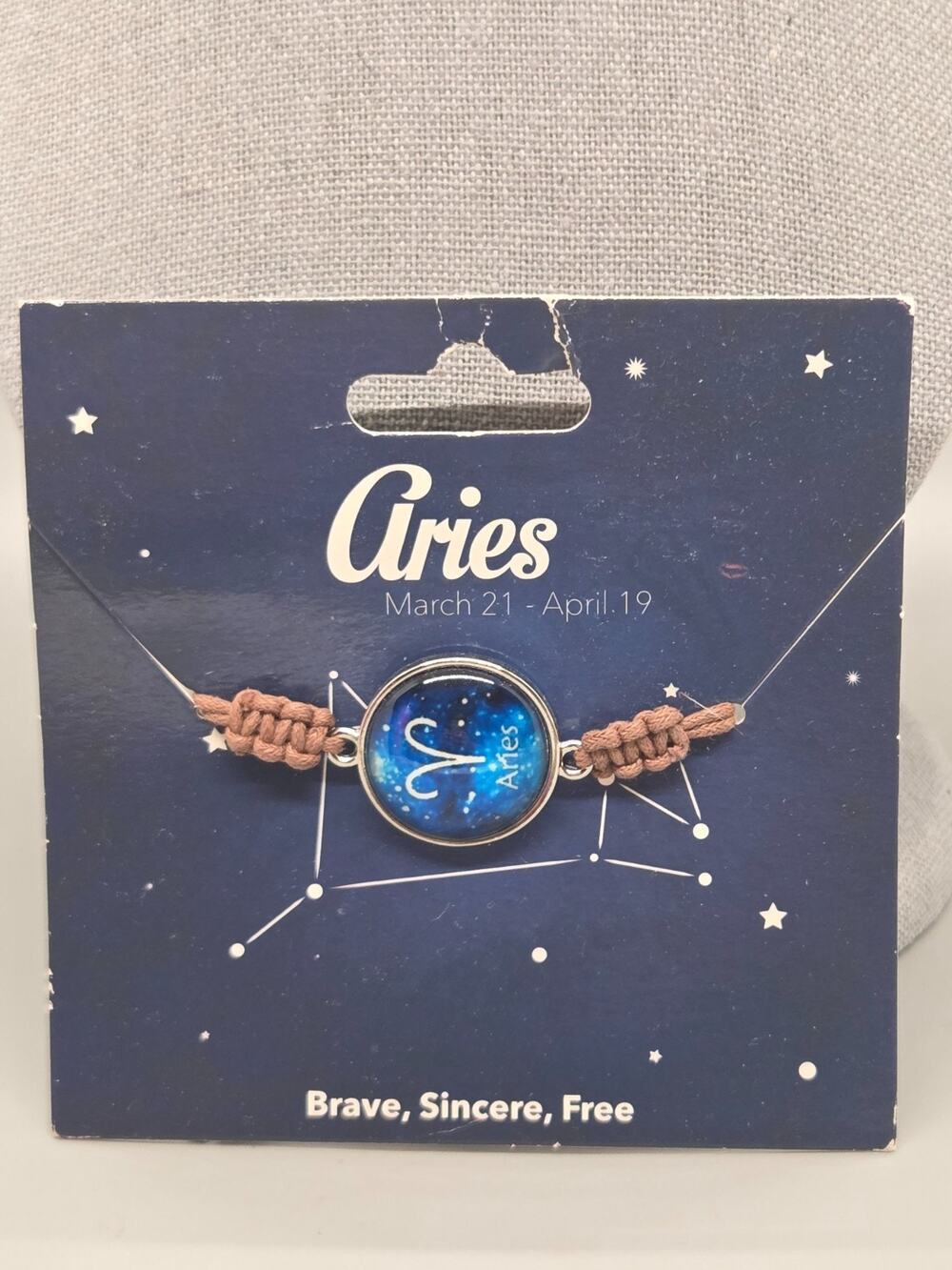 ARIES - Astrological Sign- Round -Slide Knot Bracelet Blue